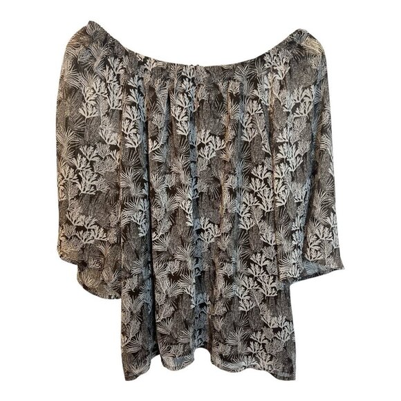 ANN TAYLOR LOFT Size XL Brown Open Back Floral Tie Back Swing Blouse Top NWT - Picture 2 of 6